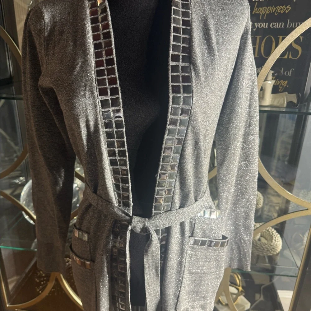 Cache Silver Mettalic Sweater Jacket S - Picture 9 of 9